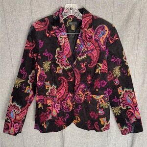 Gorgeous Grace Elements Deep Rich Tones Jacobean Paisley Velvet Blazer W Sz 10